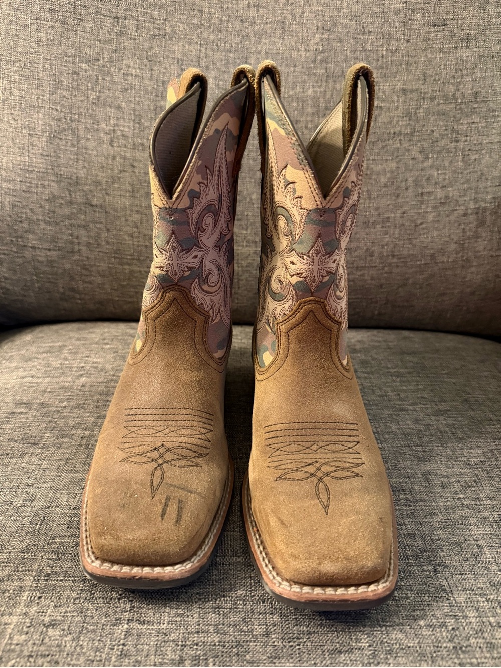Ariat Kids Pull-On Boots, Tan with Camouflage Pattern